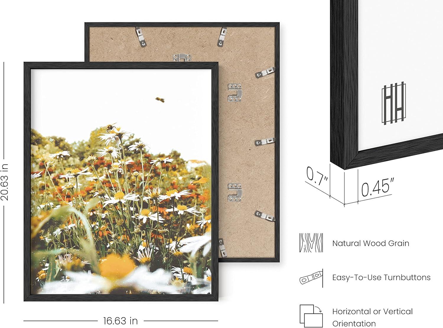 imageHAUS AND HUES Honey Bee Decor Garden Wall Art  Insect Poster Vintage Floral Posters and Prints Flower Poster Vintage Botanical Prints Black Frame 16x20Flowers and Bees