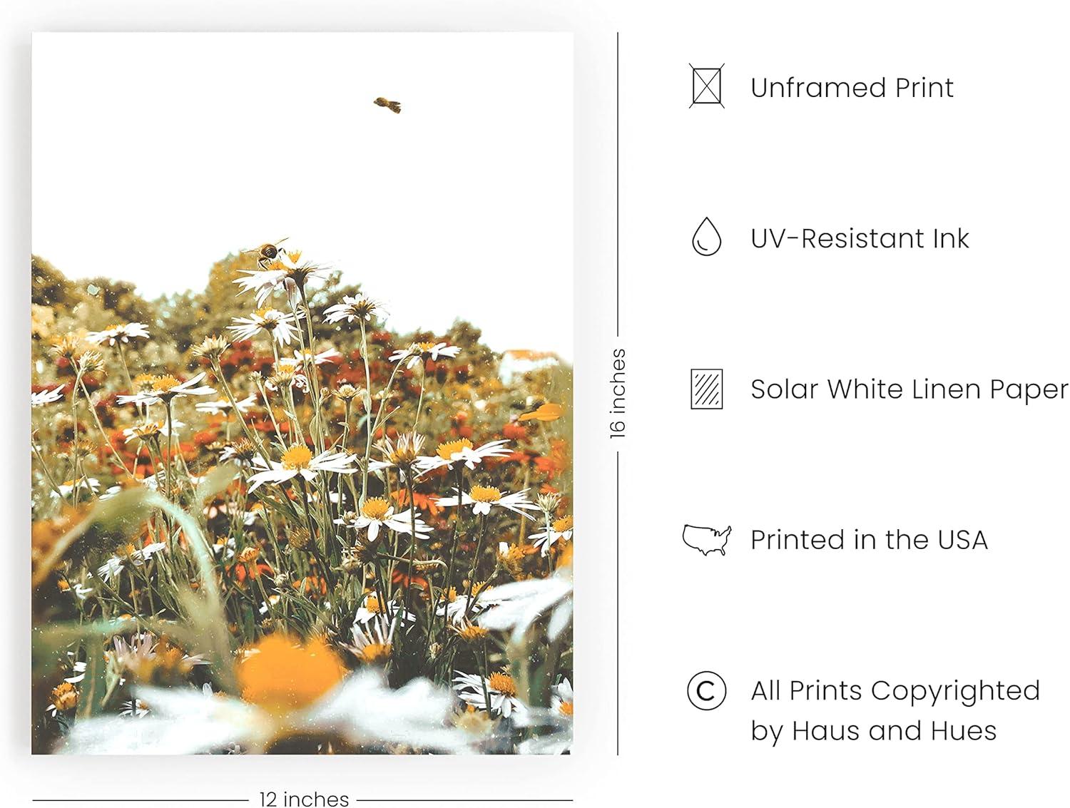imageHAUS AND HUES Honey Bee Decor Garden Wall Art  Insect Poster Vintage Floral Posters and Prints Flower Poster Vintage Botanical Prints Black Frame 16x20Flowers and Bees