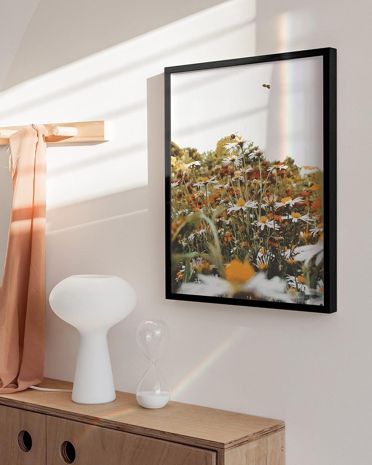 imageHAUS AND HUES Honey Bee Decor Garden Wall Art  Insect Poster Vintage Floral Posters and Prints Flower Poster Vintage Botanical Prints Black Frame 16x20Flowers and Bees