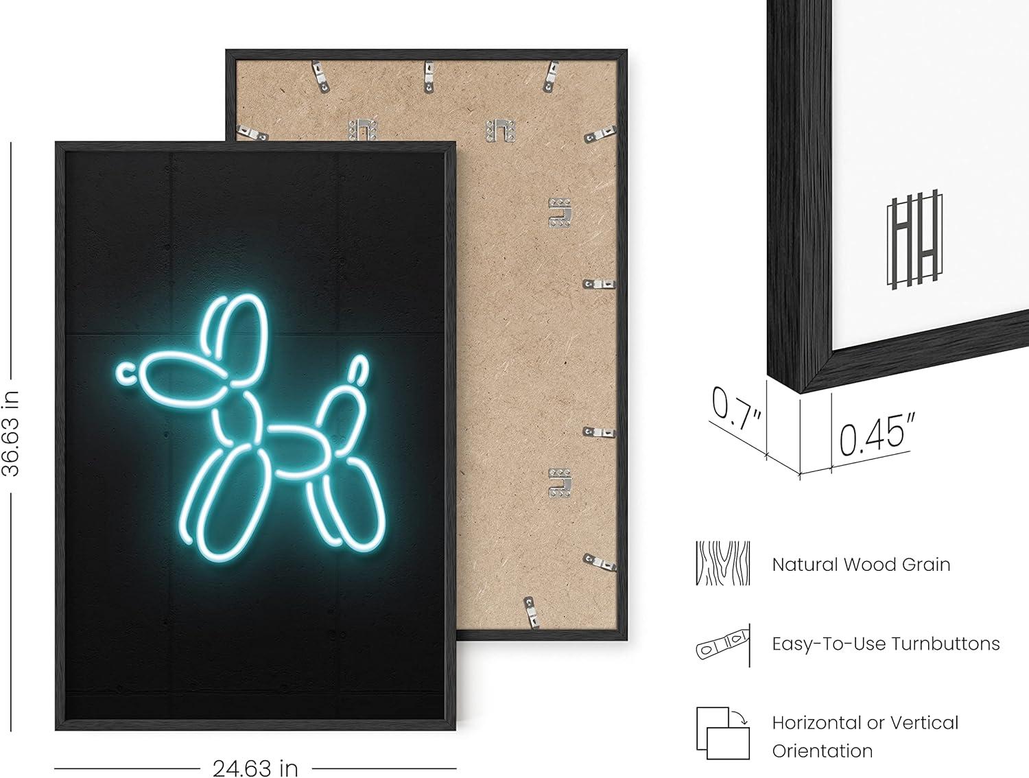 imageHAUS AND HUES Honey Bee Decor Garden Wall Art  Insect Poster Vintage Floral Posters and Prints Flower Poster Vintage Botanical Prints Black Frame 16x20Neon Dog