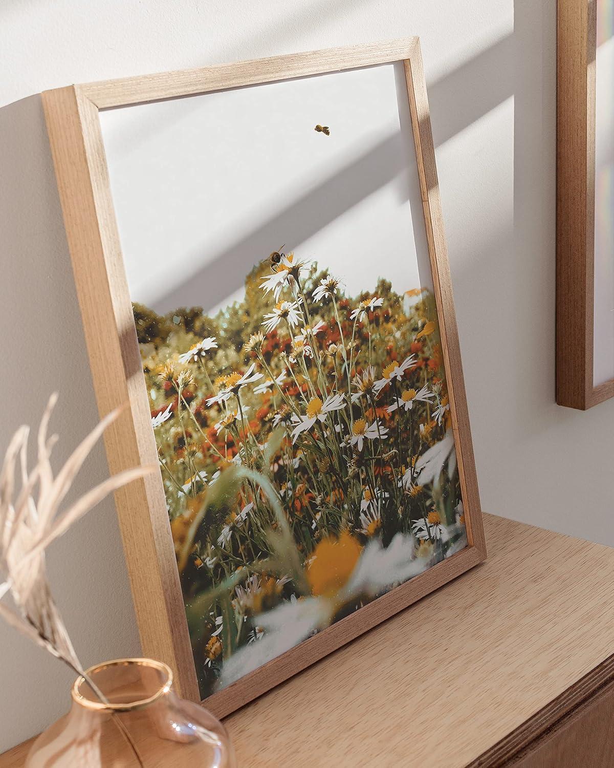imageHAUS AND HUES Honey Bee Decor Garden Wall Art  Insect Poster Vintage Floral Posters and Prints Flower Poster Vintage Botanical Prints Black Frame 16x20Flowers and Bees