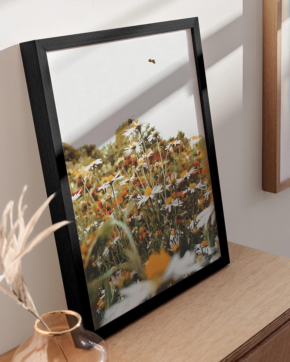 imageHAUS AND HUES Honey Bee Decor Garden Wall Art  Insect Poster Vintage Floral Posters and Prints Flower Poster Vintage Botanical Prints Black Frame 16x20Flowers and Bees