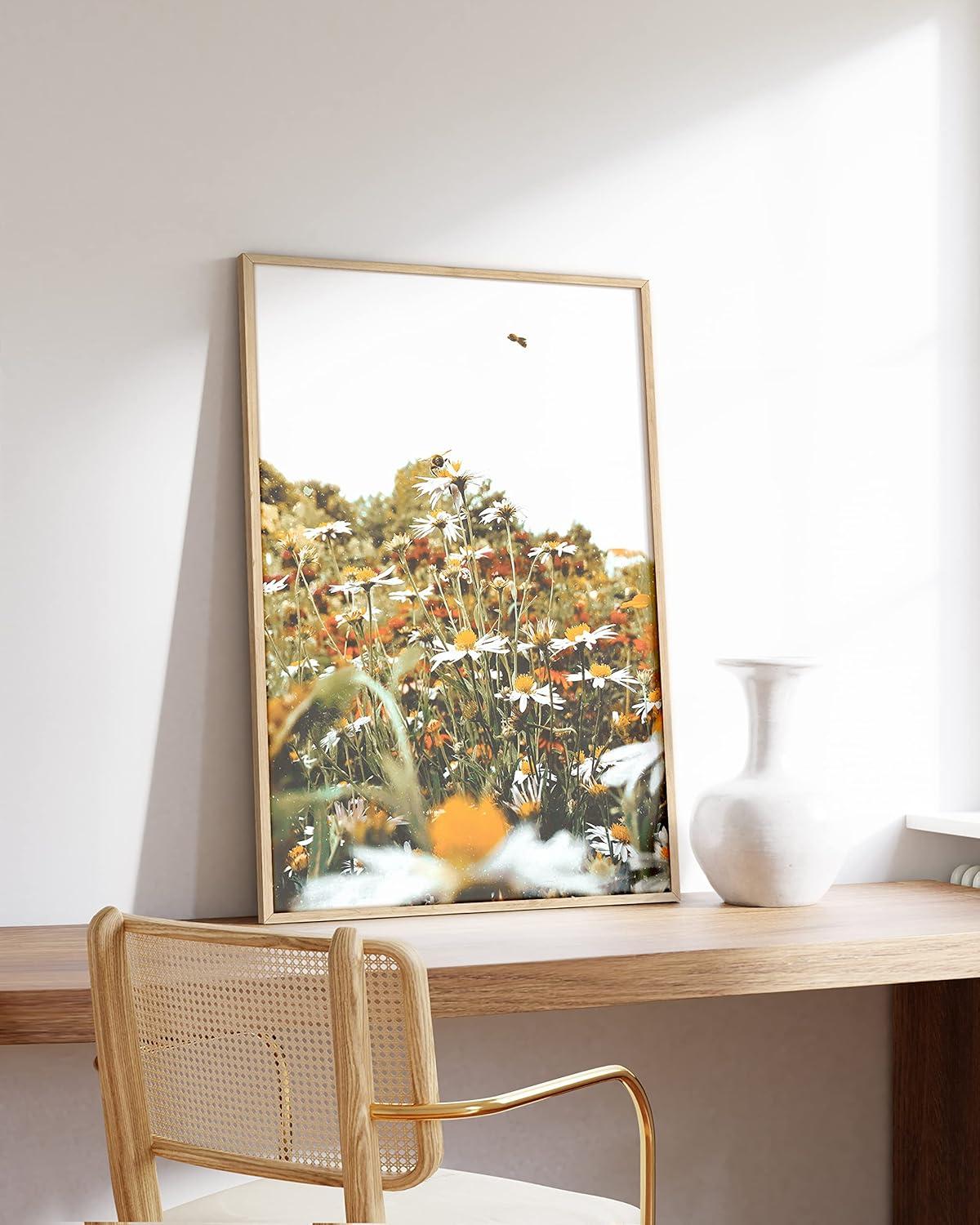imageHAUS AND HUES Honey Bee Decor Garden Wall Art  Insect Poster Vintage Floral Posters and Prints Flower Poster Vintage Botanical Prints Black Frame 16x20Flowers and Bees