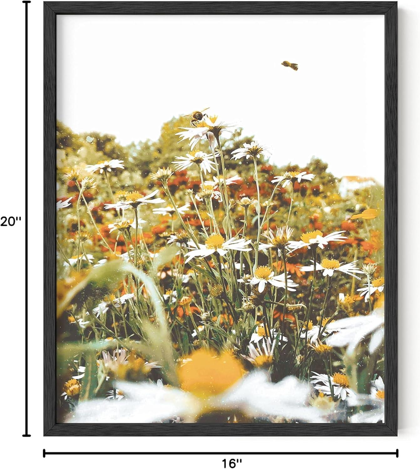 imageHAUS AND HUES Honey Bee Decor Garden Wall Art  Insect Poster Vintage Floral Posters and Prints Flower Poster Vintage Botanical Prints Black Frame 16x20Flowers and Bees