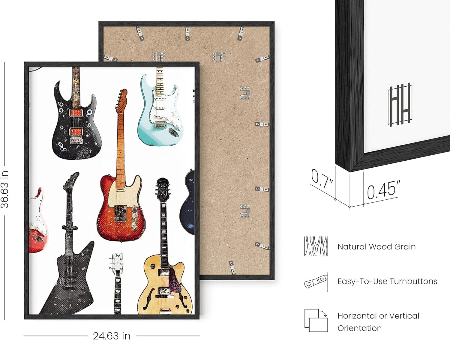 imageHAUS AND HUES Honey Bee Decor Garden Wall Art  Insect Poster Vintage Floral Posters and Prints Flower Poster Vintage Botanical Prints Black Frame 16x20Electric Guitar