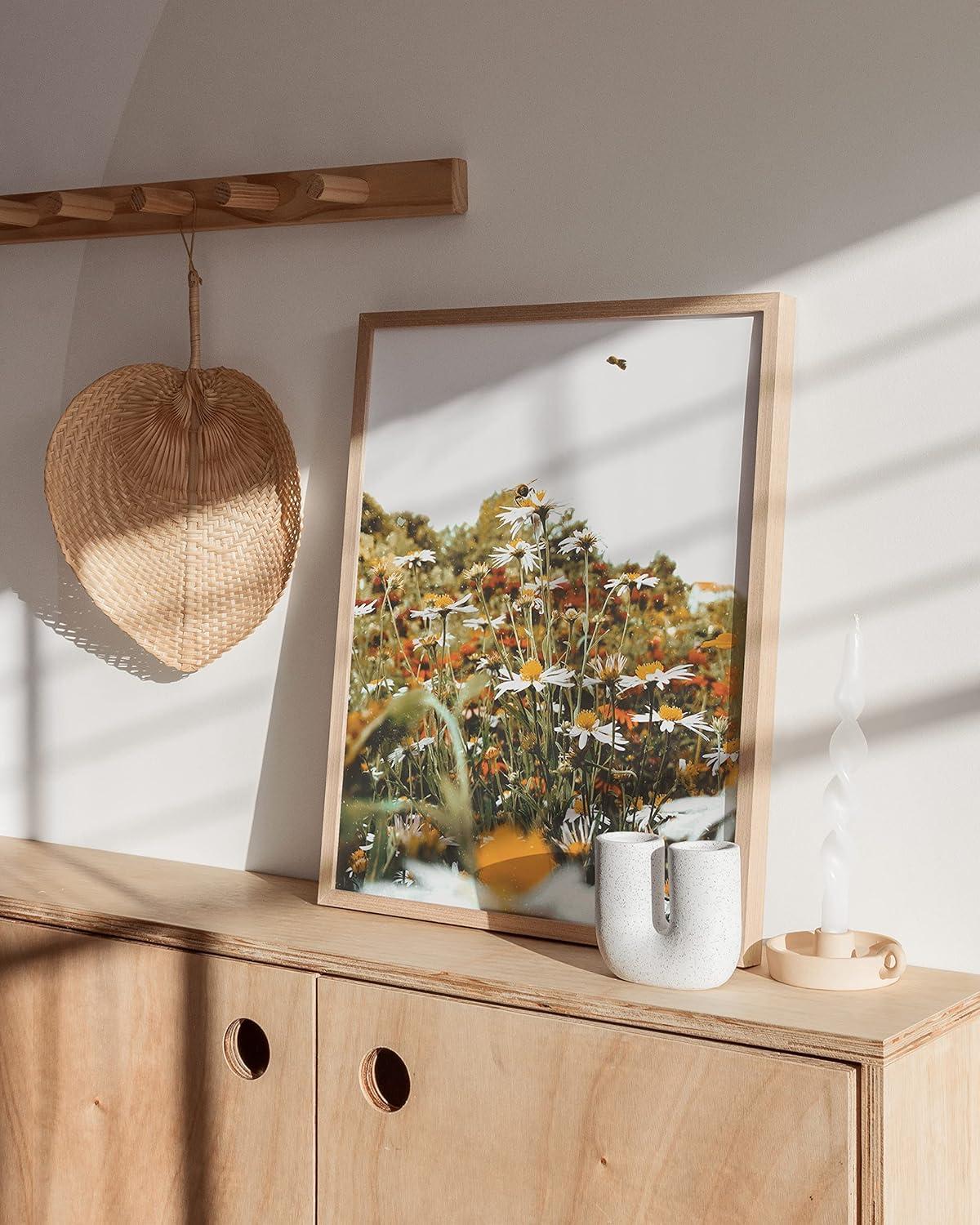 imageHAUS AND HUES Honey Bee Decor Garden Wall Art  Insect Poster Vintage Floral Posters and Prints Flower Poster Vintage Botanical Prints Black Frame 16x20Flowers and Bees