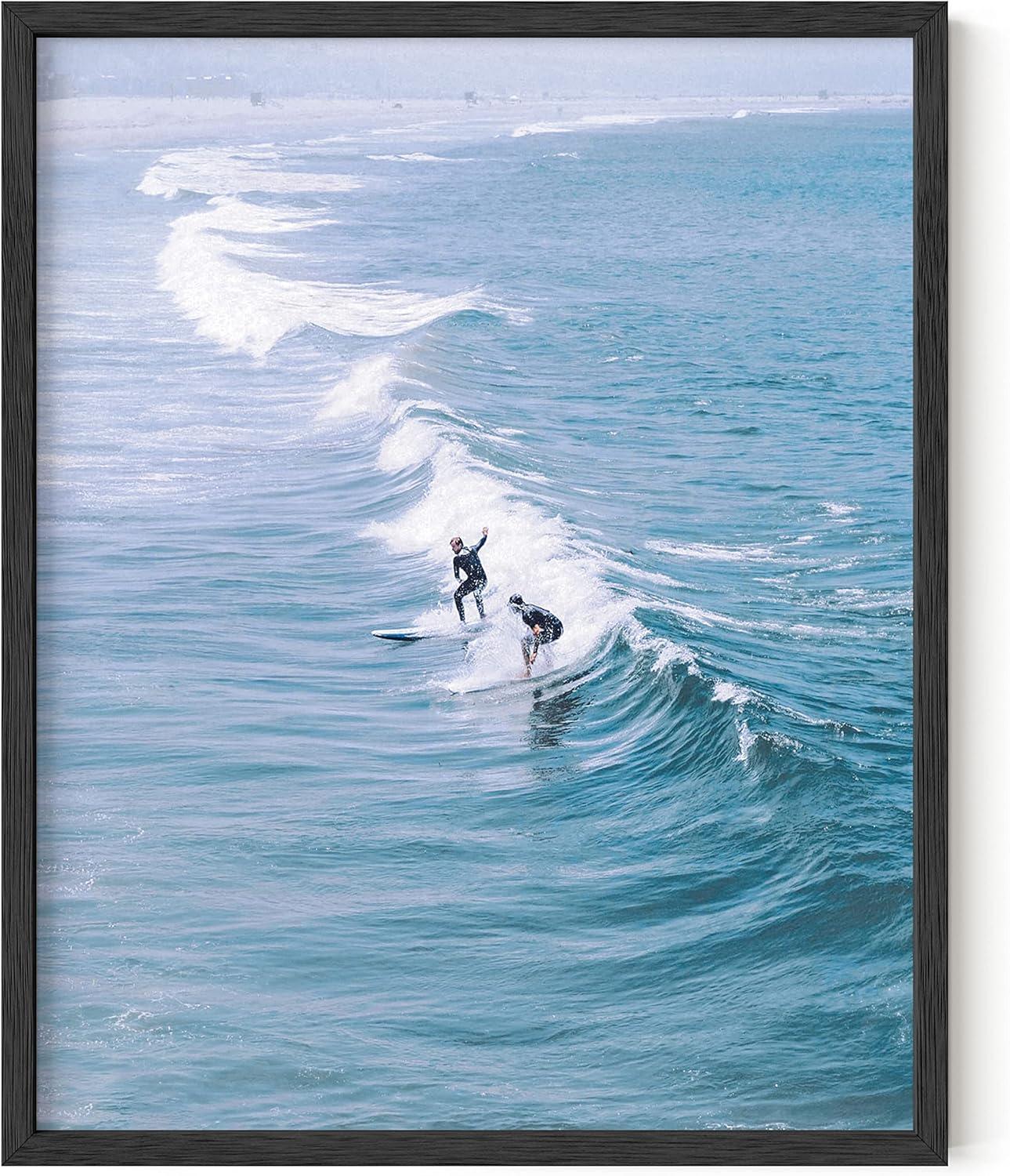 imageHAUS AND HUES Surfing Poster Beach Room Decor  Surfer Poster Art Prints Surfer Wall Art Wall Decor Vintage Beach Posters Surfer Print Beige Frame 16x20Surfer Print