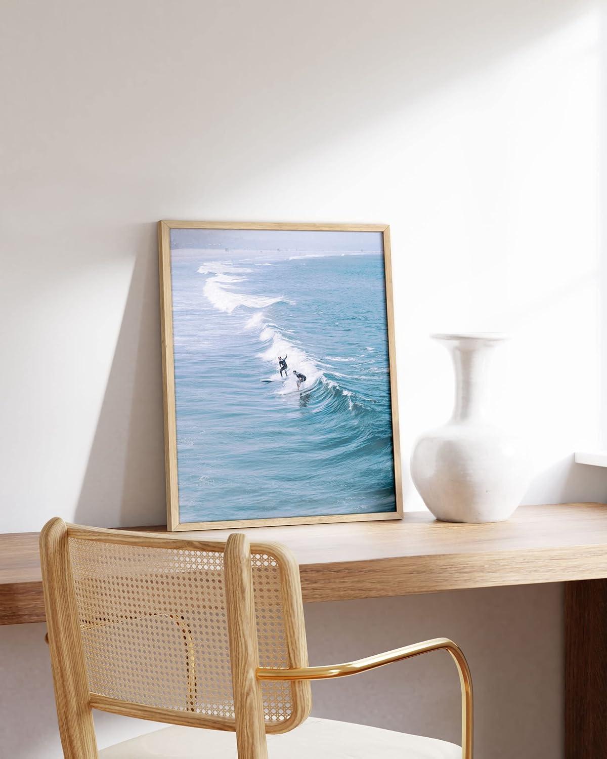imageHAUS AND HUES Surfing Poster Beach Room Decor  Surfer Poster Art Prints Surfer Wall Art Wall Decor Vintage Beach Posters Surfer Print Beige Frame 16x20Surfer Print