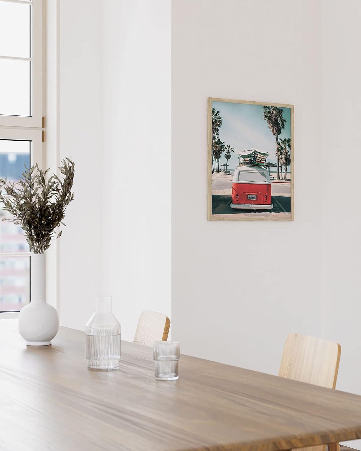 imageHAUS AND HUES Surfing Poster Beach Room Decor  Surfer Poster Art Prints Surfer Wall Art Wall Decor Vintage Beach Posters Surfer Print Beige Frame 16x20Red Surf Van