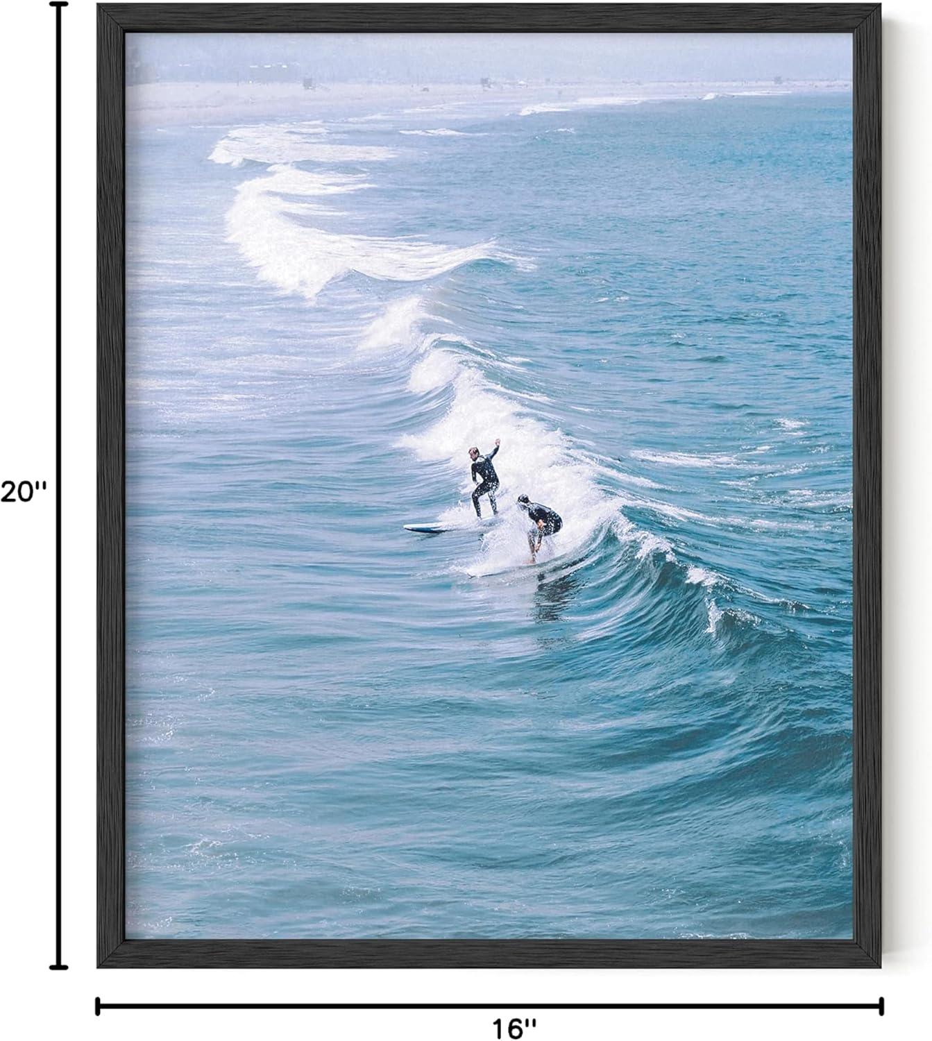 imageHAUS AND HUES Surfing Poster Beach Room Decor  Surfer Poster Art Prints Surfer Wall Art Wall Decor Vintage Beach Posters Surfer Print Beige Frame 16x20Surfer Print