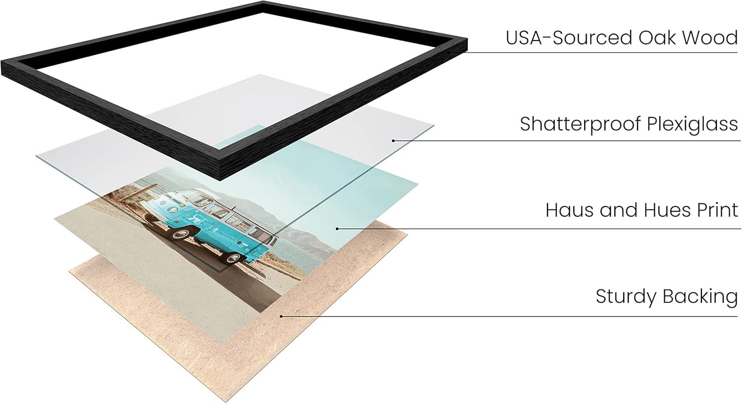 imageHAUS AND HUES Surfing Poster Beach Room Decor  Surfer Poster Art Prints Surfer Wall Art and Vintage Beach Posters Wall Art Beige Frame 12x16Blue Van