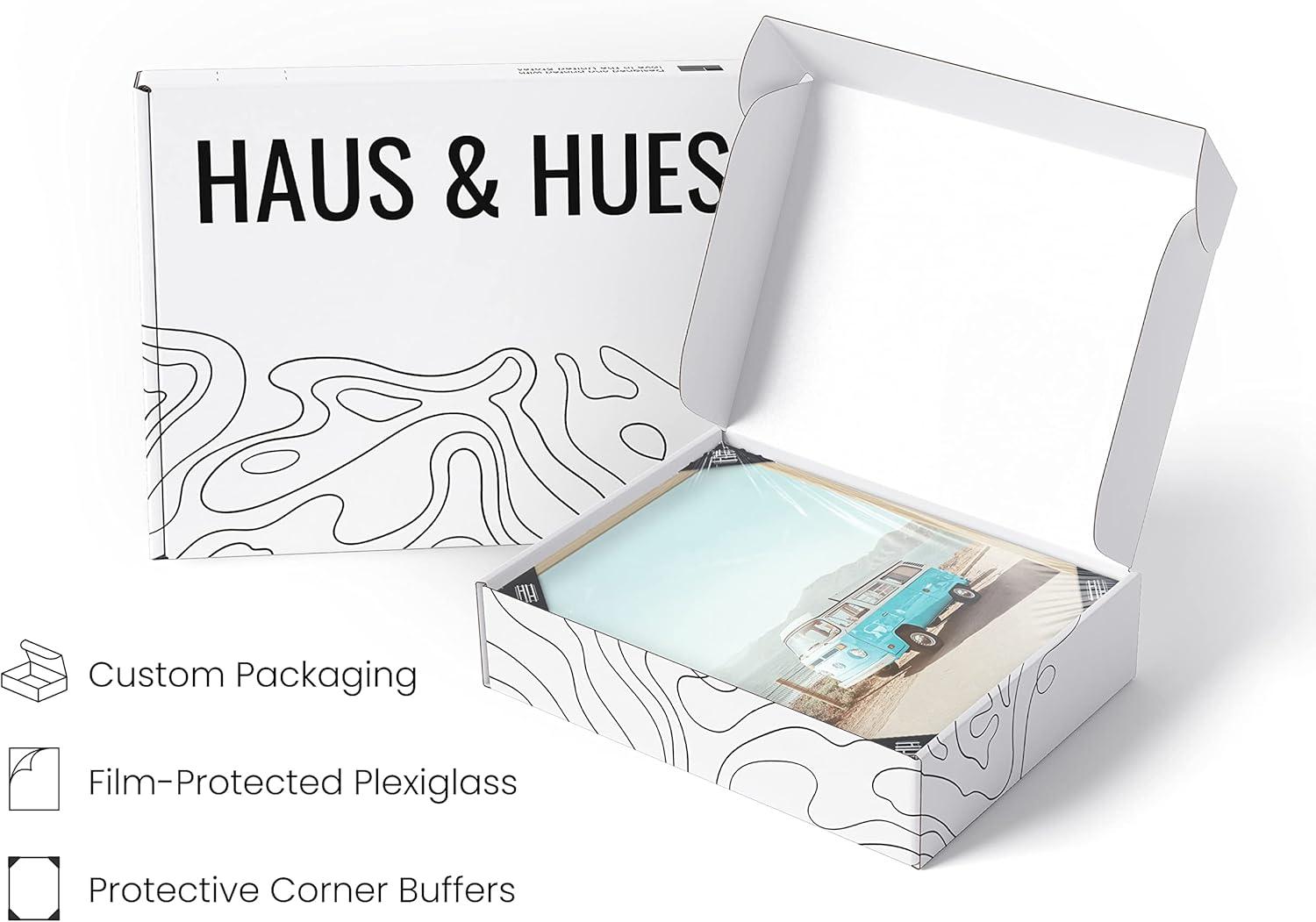 imageHAUS AND HUES Surfing Poster Beach Room Decor  Surfer Poster Art Prints Surfer Wall Art and Vintage Beach Posters Wall Art Beige Frame 12x16Blue Van