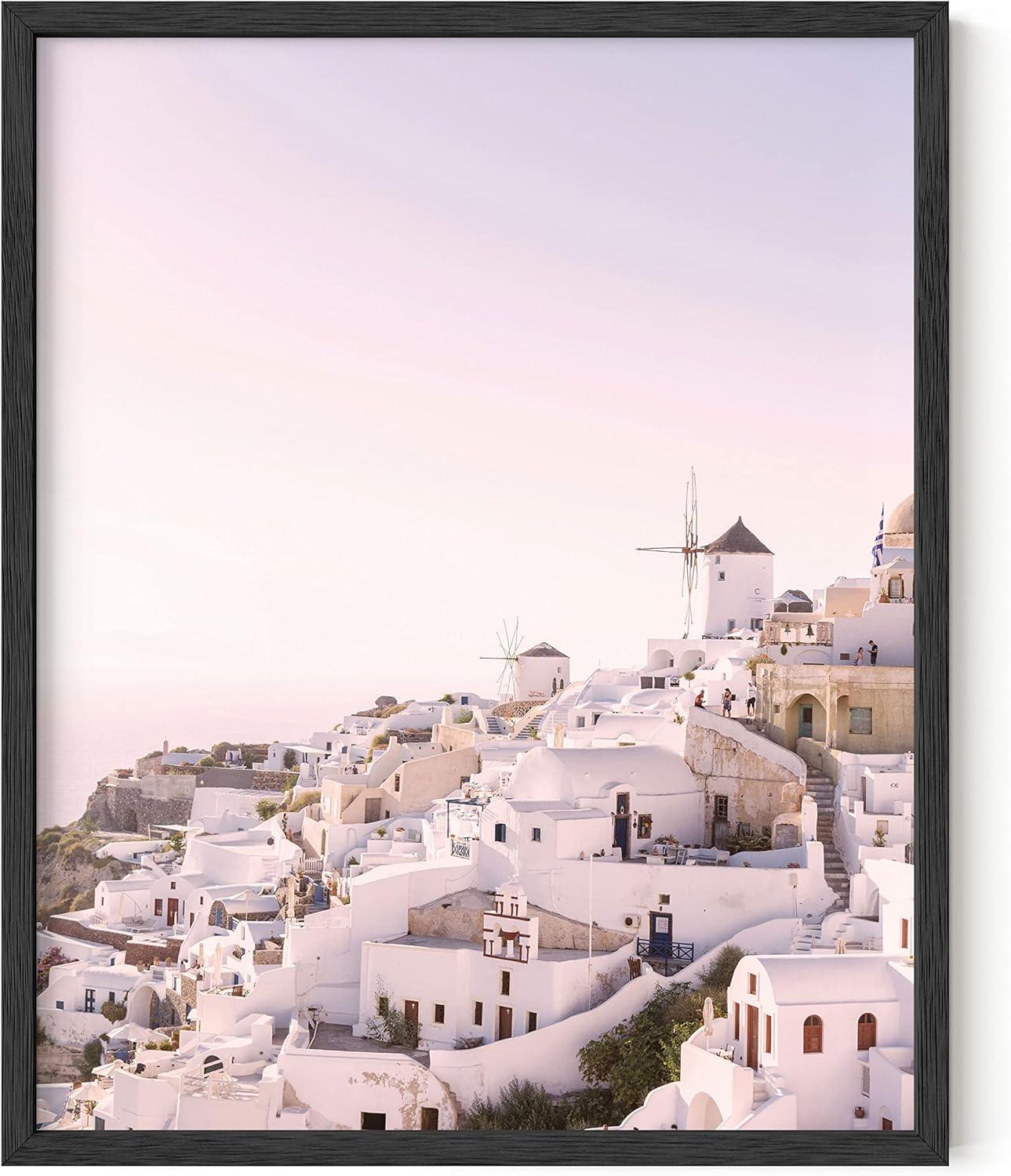 imageHAUS AND HUES Surfing Poster Beach Room Decor  Surfer Poster Art Prints Surfer Wall Art and Vintage Beach Posters Wall Art Beige Frame 12x16Santorini