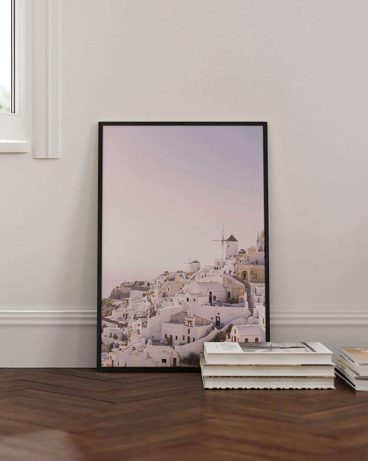 imageHAUS AND HUES Surfing Poster Beach Room Decor  Surfer Poster Art Prints Surfer Wall Art and Vintage Beach Posters Wall Art Beige Frame 12x16Santorini
