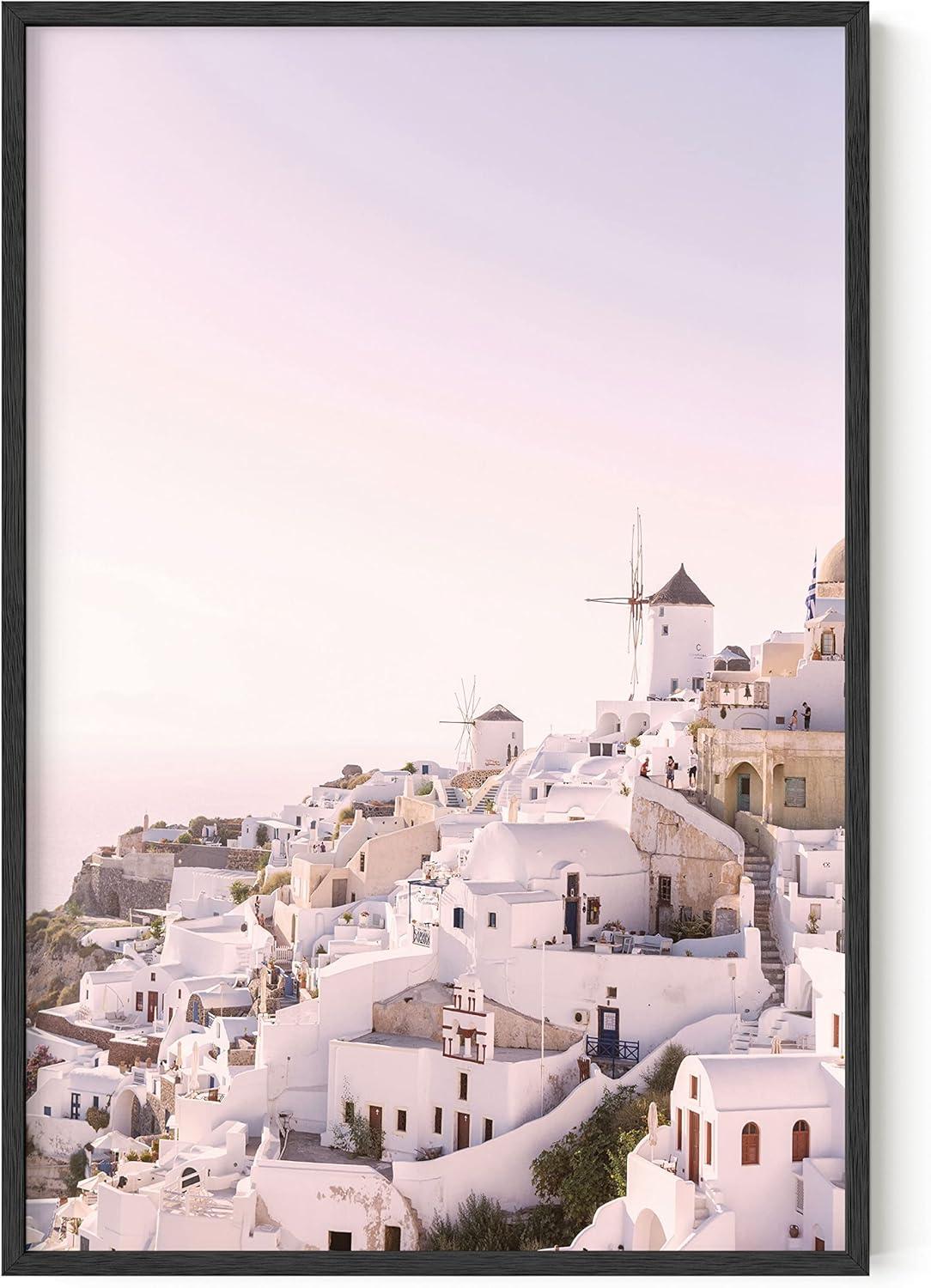 imageHAUS AND HUES Vintage Beach Wall Art and Surf Decor  Vintage Posters and Prints Surfboard Poster Beach Prints Wall Art Print Red Surf Van Poster Black Frame 16x20Santorini