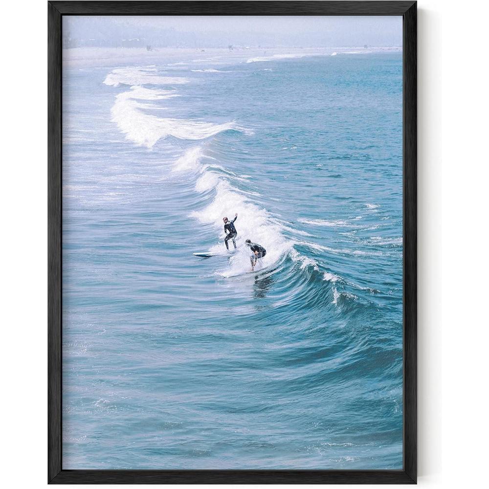 imageHAUS AND HUES Surfing Poster Beach Room Decor  Surfer Poster Art Prints Surfer Wall Art Wall Decor Vintage Beach Posters Surfer Print Beige Frame 16x20Surfer Print