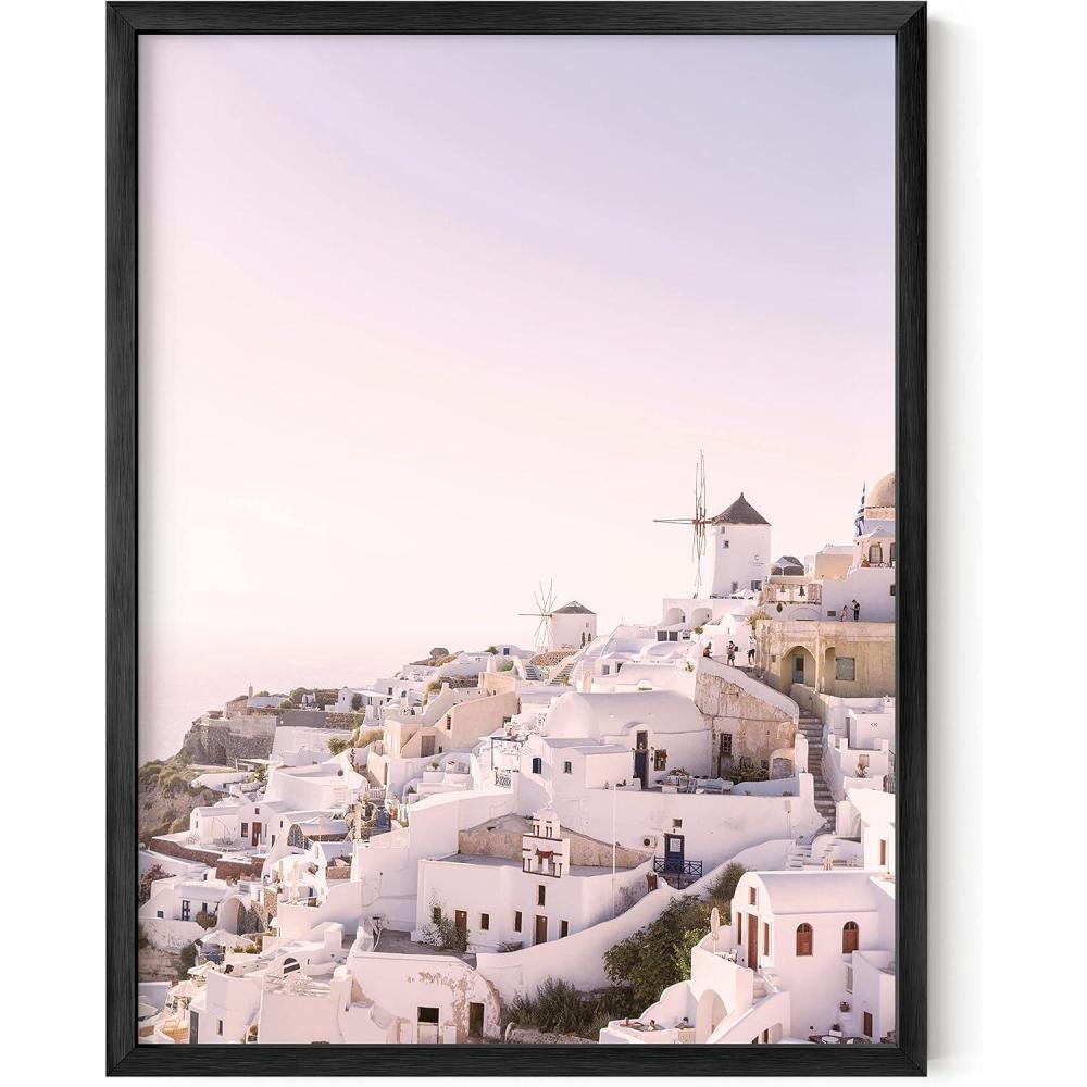 imageHAUS AND HUES Vintage Beach Wall Art and Surf Decor  Vintage Posters and Prints Surfboard Poster Beach Prints Wall Art Print Red Surf Van Poster Black Frame 16x20Santorini