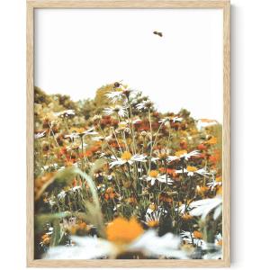 imageHAUS AND HUES Honey Bee Decor Garden Wall Art  Insect Poster Vintage Floral Posters and Prints Flower Poster Vintage Botanical Prints Black Frame 16x20Flowers and Bees