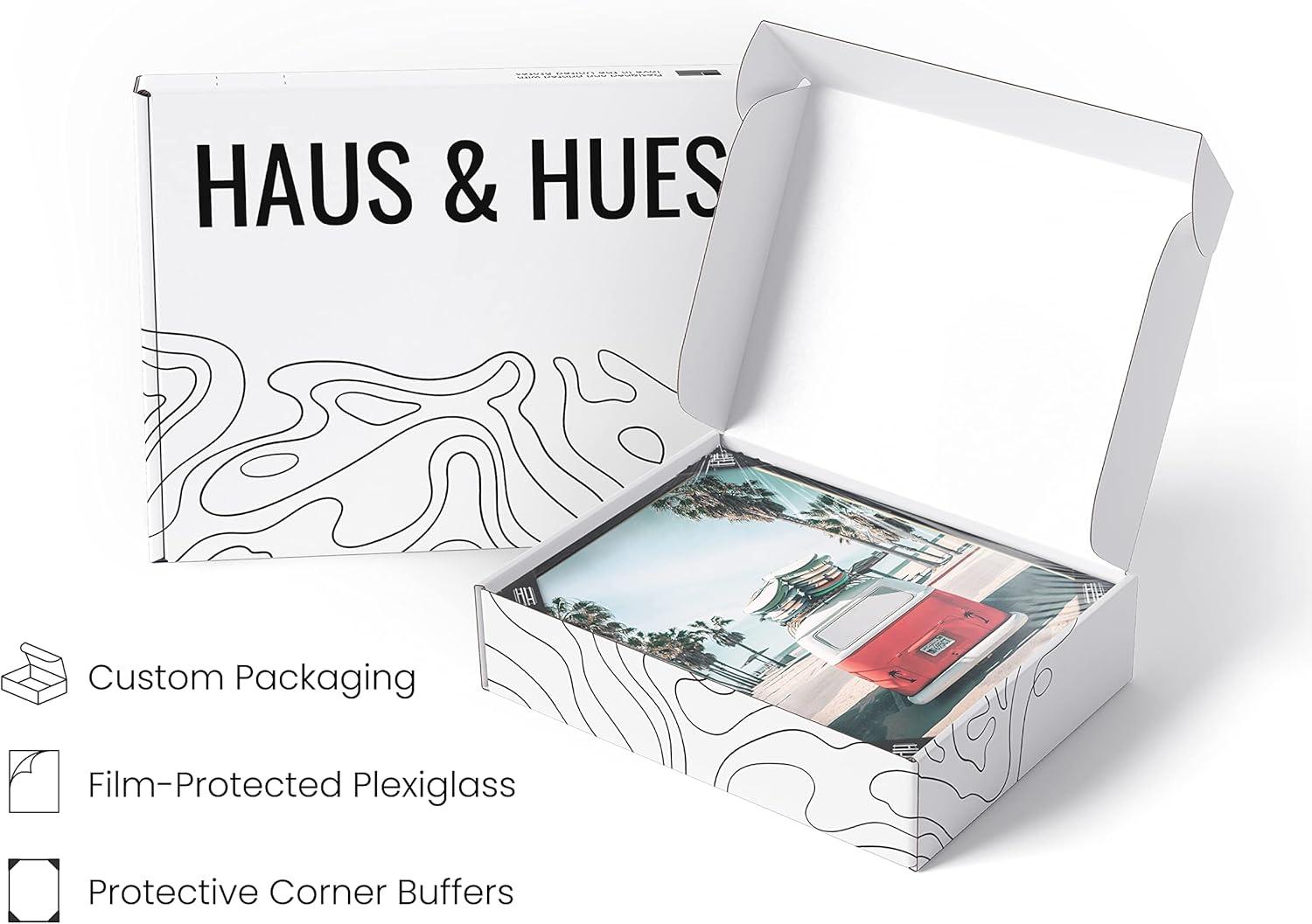 imageHAUS AND HUES Surfing Poster Beach Room Decor  Surfer Poster Art Prints Surfer Wall Art Wall Decor Vintage Beach Posters Surfer Print Black Frame 16x20Red Surf Van