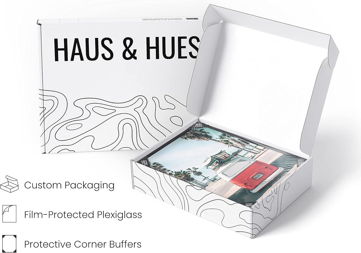 imageHAUS AND HUES Surfing Poster Beach Room Decor  Surfer Poster Art Prints Surfer Wall Art Wall Decor Vintage Beach Posters Surfer Print Black Frame 16x20Red Surf Van