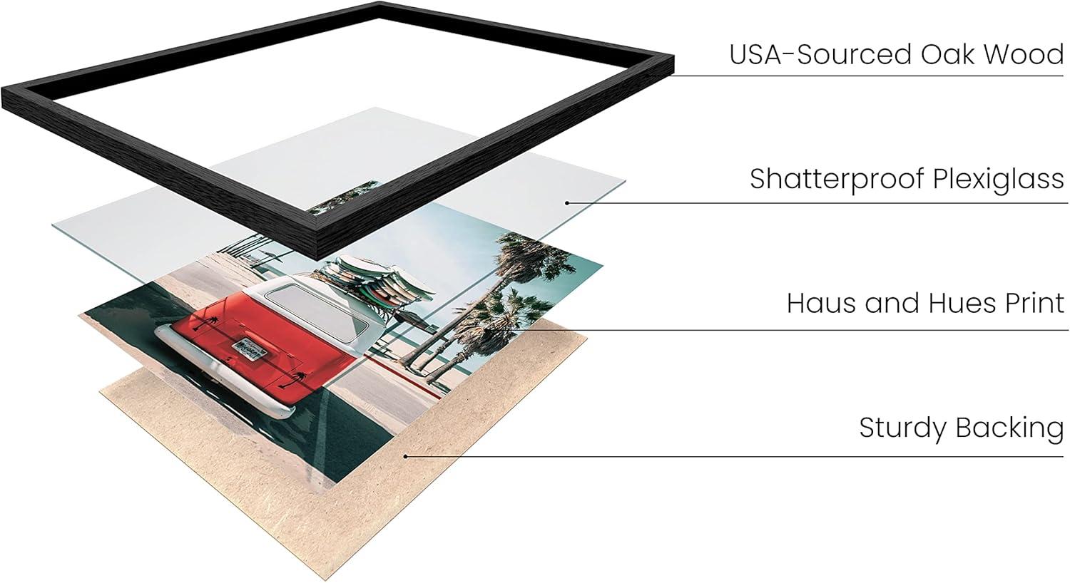 imageHAUS AND HUES Surfing Poster Beach Room Decor  Surfer Poster Art Prints Surfer Wall Art Wall Decor Vintage Beach Posters Surfer Print Black Frame 16x20Red Surf Van