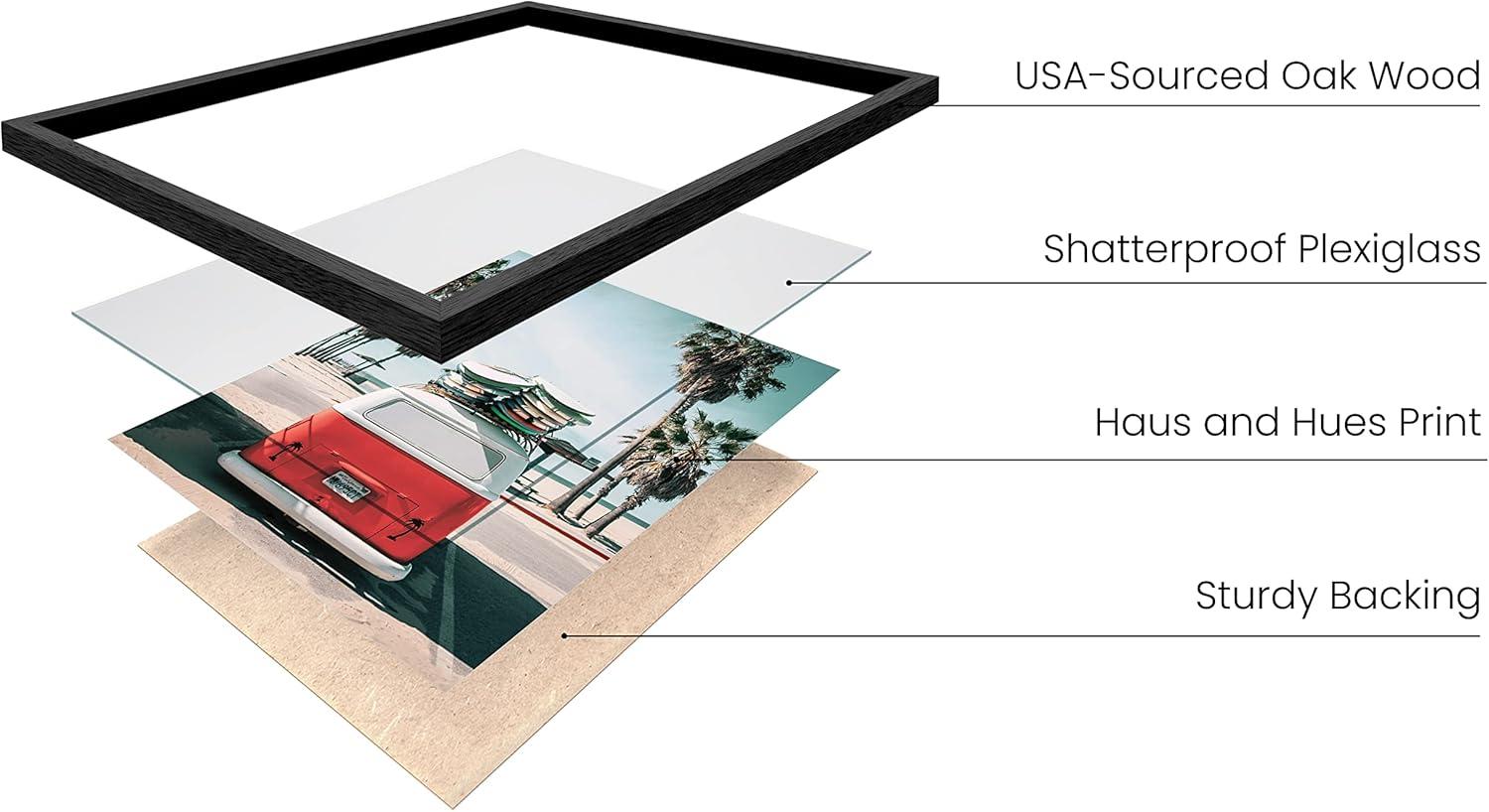 imageHAUS AND HUES Surfing Poster Beach Room Decor  Surfer Poster Art Prints Surfer Wall Art Wall Decor Vintage Beach Posters Surfer Print Black Frame 16x20Red Surf Van