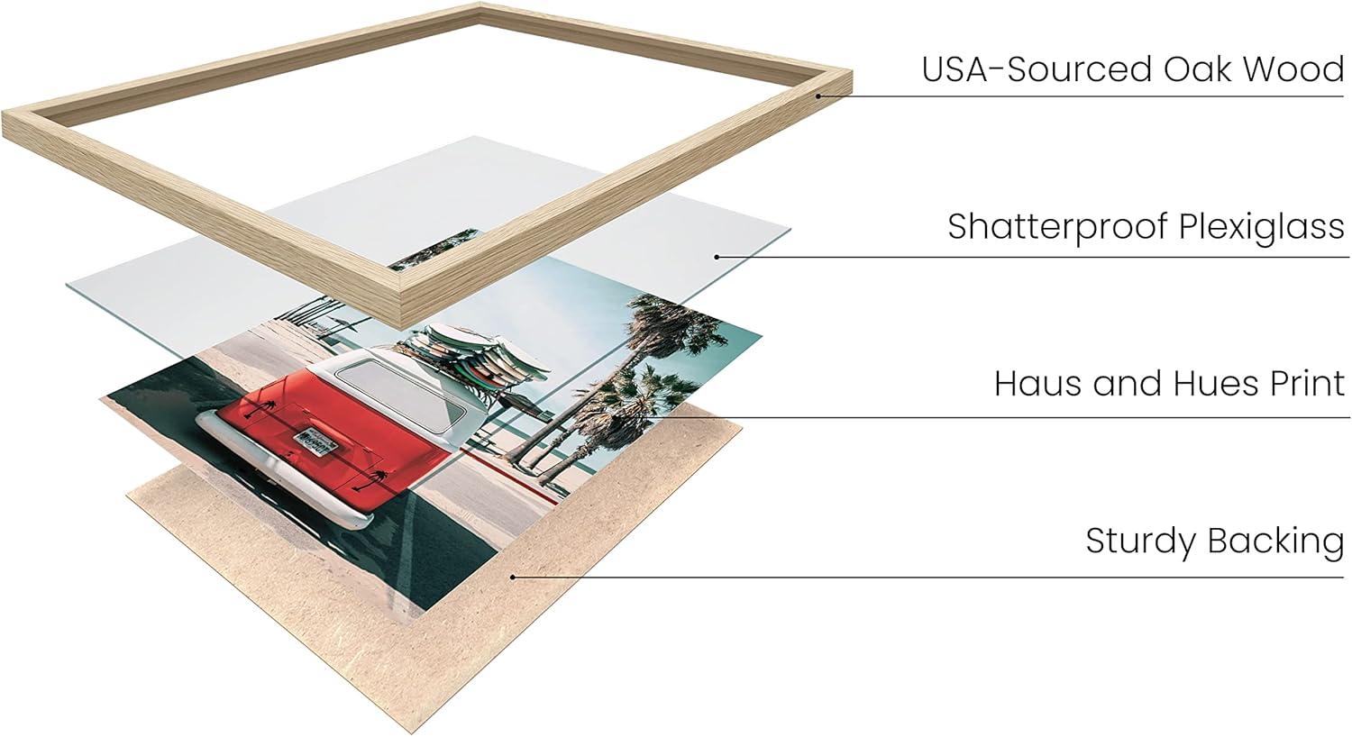 imageHAUS AND HUES Surfing Poster Beach Room Decor  Surfer Poster Art Prints Surfer Wall Art Wall Decor Vintage Beach Posters Surfer Print Black Frame 16x20Red Surf Van