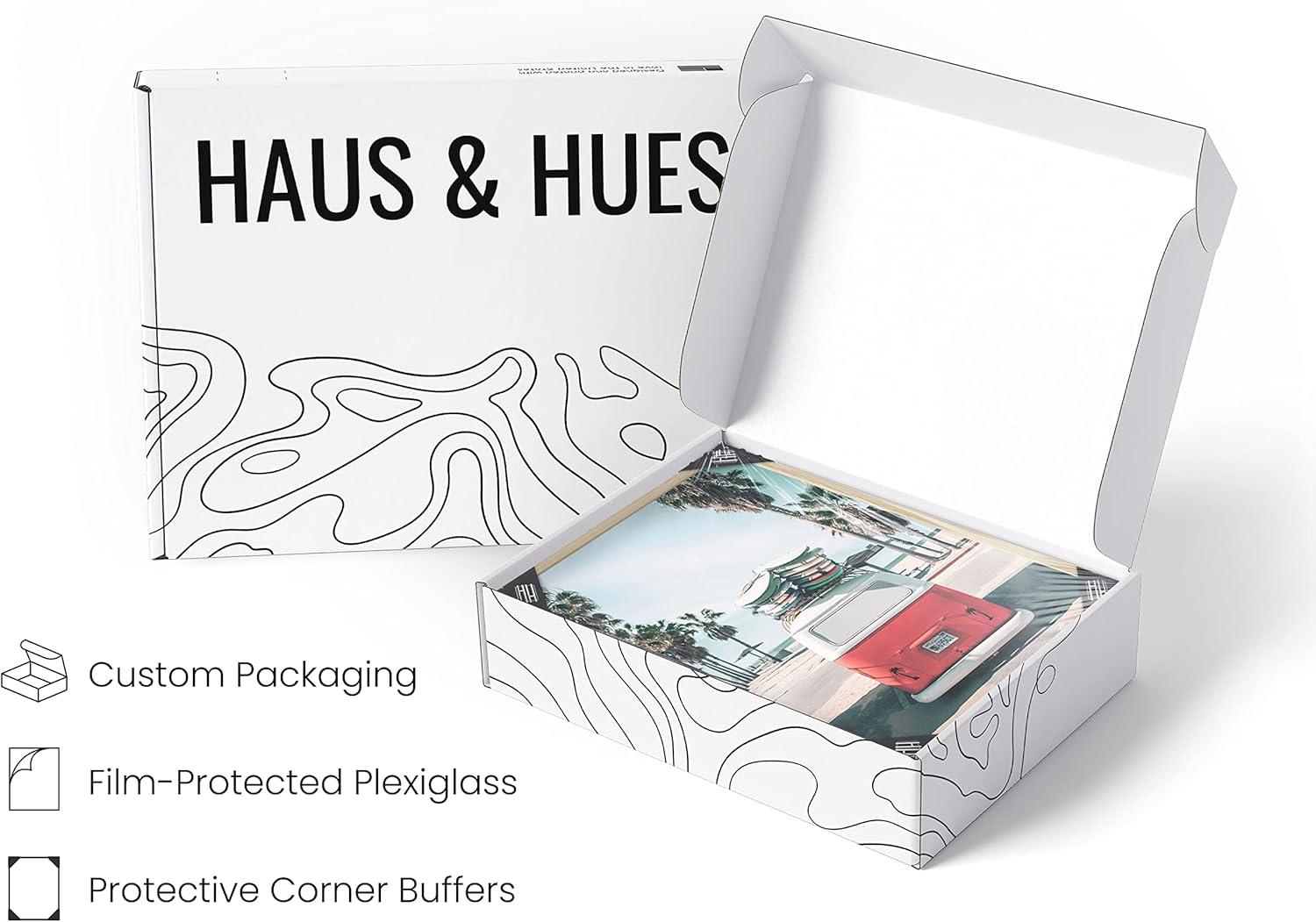 imageHAUS AND HUES Surfing Poster Beach Room Decor  Surfer Poster Art Prints Surfer Wall Art Wall Decor Vintage Beach Posters Surfer Print Black Frame 16x20Red Surf Van