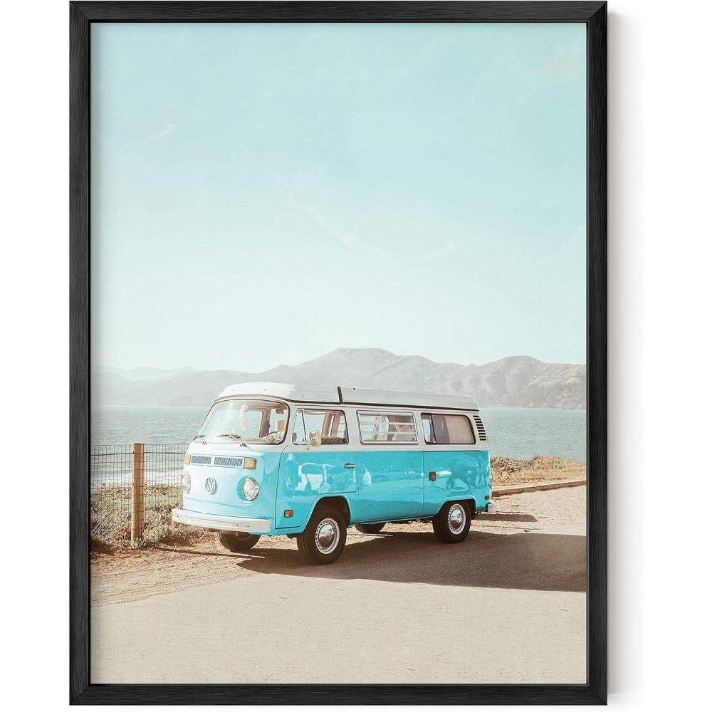 imageHAUS AND HUES Vintage Beach Poster  Surfer Van Decor Vintage Beach Wall Art California Beach Poster Blue Van Unframed 16x20Blue Van