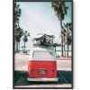 imageHAUS AND HUES Surfing Poster Beach Room Decor  Surfer Poster Art Prints Surfer Wall Art Wall Decor Vintage Beach Posters Surfer Print Black Frame 16x20Red Surf Van