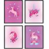 imageHaus and Hues Animal Nursery Art Prints  Set of 4 Baby Nursery Wall Decor for Boys and Girls Baby Boy Room Dcor Kids Bathroom Dcor Animal Pictures Wall Art Black Frame 11x14Unicorn