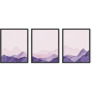 imageHAUS AND HUES Boho Wall Art  Set of 3 Mandala Moroccan Bohemian 16x20 Framed BlackPink  Purple
