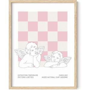 imageHAUS AND HUES Danish Pastel Posters Purple Aesthetic Wall Art Pastel Room Decor Danish Decor Black Framed 12x16Statues on Pink Checks