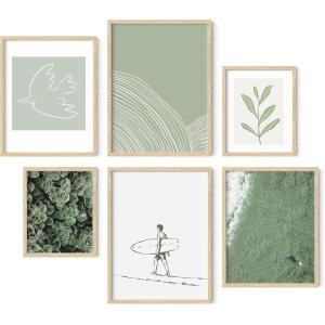 imageHAUS AND HUES Framed Abstract Wall Art Famous Artist Paintings Abstract Colorful Wall Art Geometric Wall Decor Abstract Modern Framed Painting Set Klint Artist Posters with Beige FrameGreen Zen