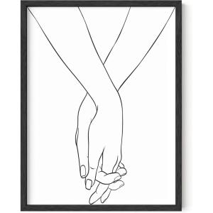 imageHAUS AND HUES Line Art Wall Decor  Wall Art Woman Silhouette Minimalist Line Art Female Poster Minimalist Art Wall Silhouette Female Figure Posters Black Face Collage Black Frame 24x36Holding Hands
