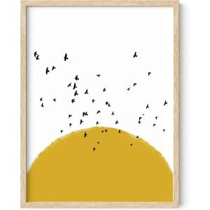 imageHAUS AND HUES Sun Art Print Yellow Wall Decor  Mid Century Modern Wall Decor Scandinavian Wall Art Nordic Wall Art Modern Art Boho Art Prints Beige Frame 12x16sun and birds