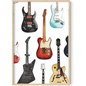 imageHAUS AND HUES Vintage Music Posters 90s Guitar  90s Room Decor Indie Posters Vintage Decor for Bedroom 80s Retro Music Decor Posters for Room Aesthetic 90s Electric Guitars Beige Frame 24x36