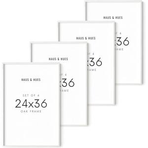imageHAUS AND HUES White 24x36 Poster Frames Set of 424x36 Frame Sets for Wall Collage Large Picture 24x36 24 x 36 Inches Artwork Frame White Oak 24x36 in