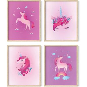 imageHaus and Hues Animal Nursery Art Prints  Set of 4 Baby Nursery Wall Decor for Boys and Girls Baby Boy Room Dcor Kids Bathroom Dcor Animal Pictures Wall Art Black Frame 11x14Unicorn