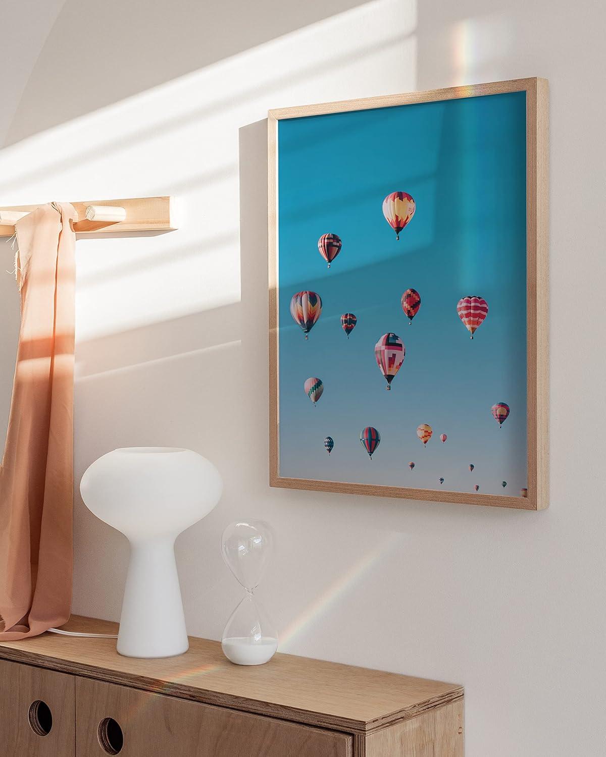 imageHAUS AND HUES Hot Air Balloon Poster  Colorful Balloon Decorations Festive Summer Wall Decor Beautiful Scenery Wall Art Beige Frame 12x16Hot Air Balloons