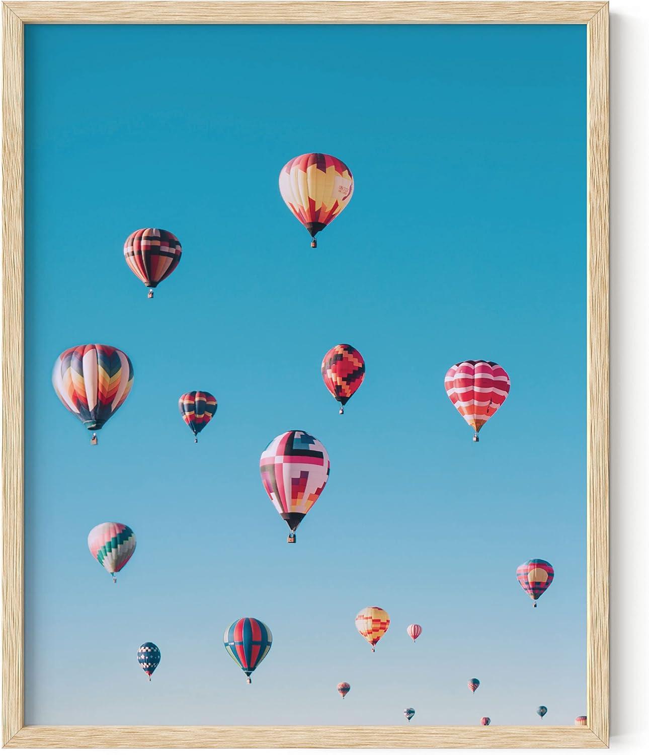 imageHAUS AND HUES Hot Air Balloon Poster  Colorful Balloon Decorations Festive Summer Wall Decor Beautiful Scenery Wall Art Beige Frame 12x16Hot Air Balloons