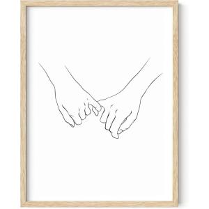 imageHAUS AND HUES Minimalist Line Art  OneLine Woman Sketch Feminist Boho Wall Decor Modern Aesthetic Print Unframed 24x36Holding Pinkies