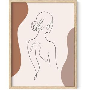 imageHAUS AND HUES Minimalist Line Art  Woman Silhouette Print Abstract Face Collage Modern Wall Decor Beige Frame 16x20Colored Woman