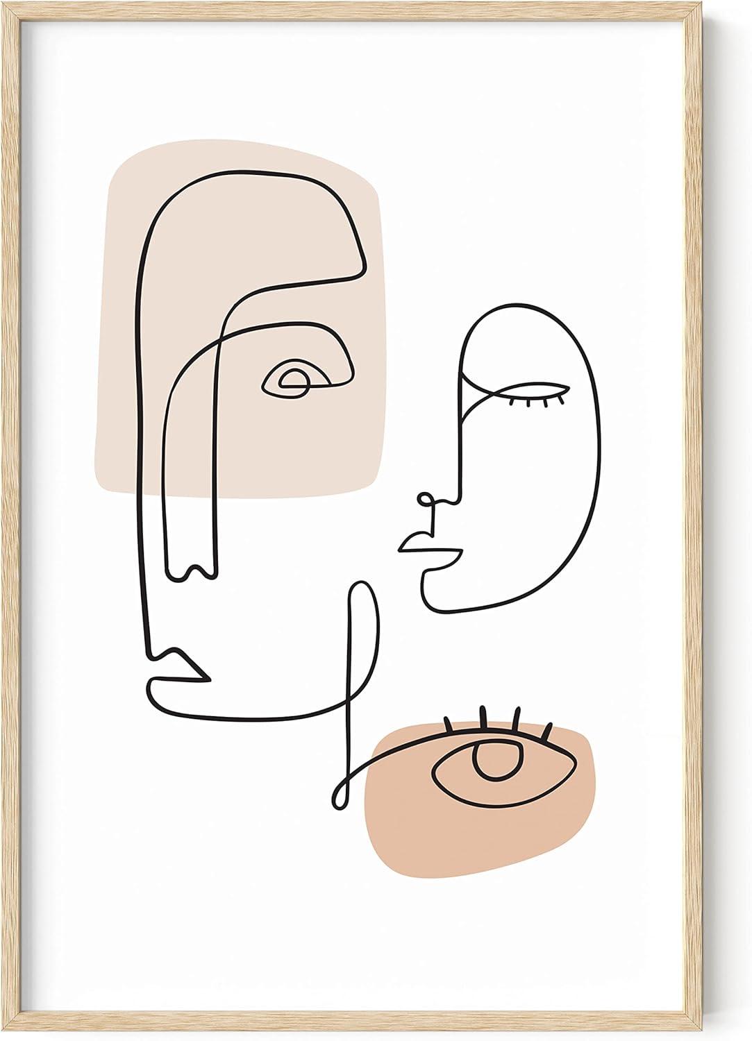 imageHAUS AND HUES Pinky Promise Wall Art  Minimalist Line Drawing Holding Hands Romantic Decor Couple Poster Black Frame 24x36Colored Abstract Face