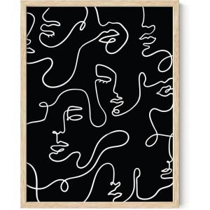 imageHAUS AND HUES Minimalist One Line Wall Art  Minimalist Poster Wall Art of Women Feminist Wall Art Minimalist Wall Art Woman Art Print Boho Prints Black Frame 16x20Black Face Collage