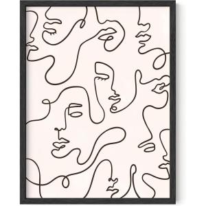 imageHAUS AND HUES Minimalist One Line Wall Art  Minimalist Poster Wall Art of Women Feminist Wall Art Minimalist Wall Art Woman Art Print Boho Prints Black Frame 16x20Face Collage