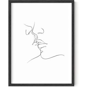 imageHAUS AND HUES Minimalist Line Art Wall Decor  Silhouette Poster Minimalist Wall Decor Female Figure Flower Feminist Art Woman Line Art with Flower Black Frame 12x16Couple Kissing