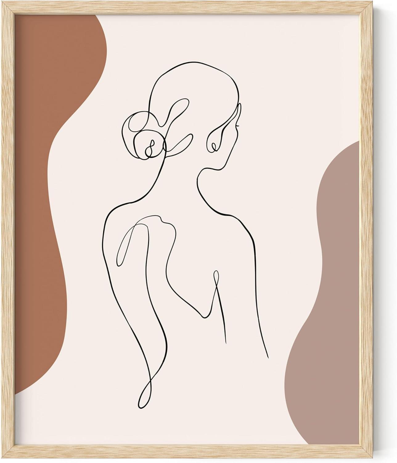imageHAUS AND HUES Couple Kissing Wall Art Outline Poster  Woman Silhouette Minimalist Decor Bedroom Line Art Beige Frame 24x36Colored Woman