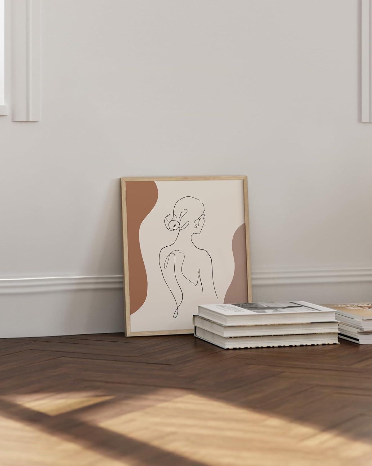 imageHAUS AND HUES Minimalist Line Art Wall Decor  Abstract Female Figure Silhouette Wall Art Modern Minimalist Poster Beige Frame 12quotx16quotColored Woman