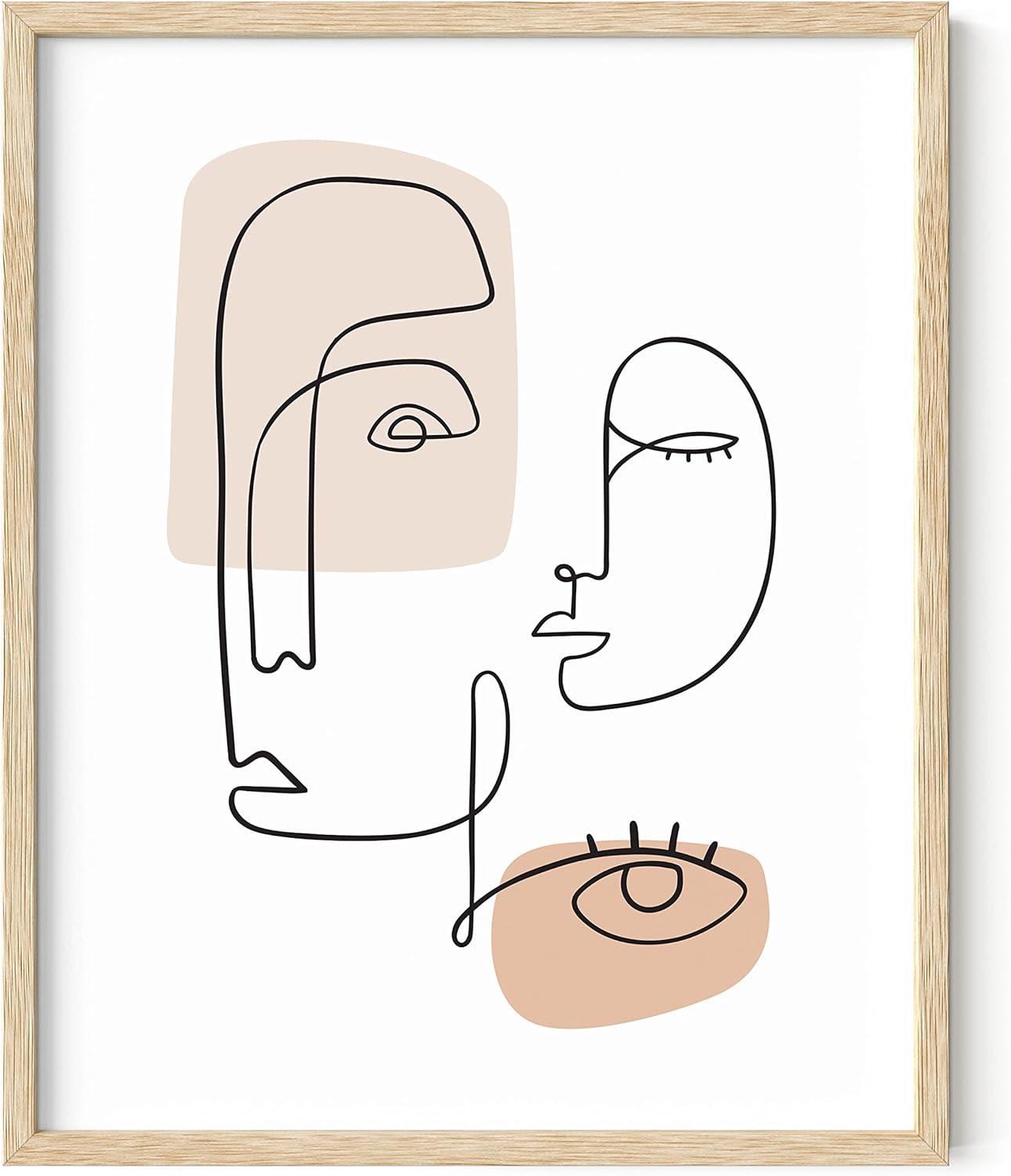 imageHAUS AND HUES Tropical Leaf Wall Art  Monstera ampamp Palm Prints Botanical Line Drawing Greenery Decor Black Frame 24x36Colored Abstract Face